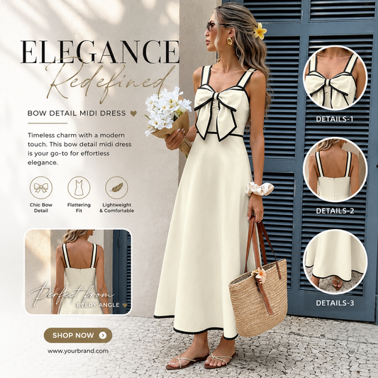 Elegant Bow Tie Midi Dress