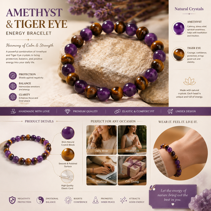 Purple Tiger Eye Natural Stone Bracelet